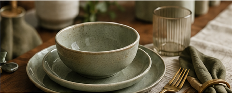 Layered tableware adds depth and elegance