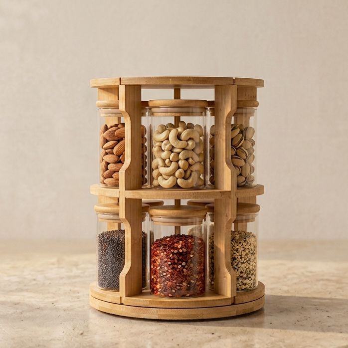 Revolving Glass Spice Jar Set of 10 with Wooden Stand  370ml - image 4