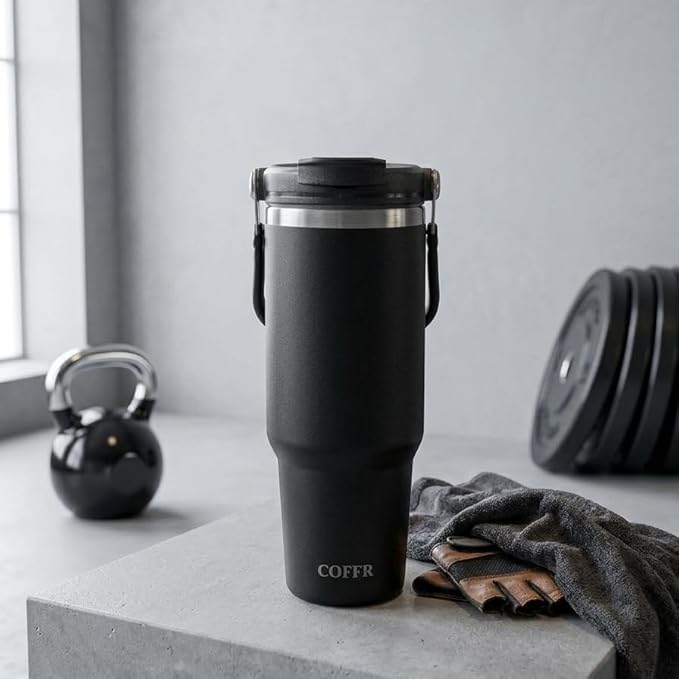 Tumbler with Straw & Top Handle 900ML - Black - image 1