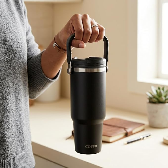 Tumbler with Straw & Top Handle 900ML - Black - image 4