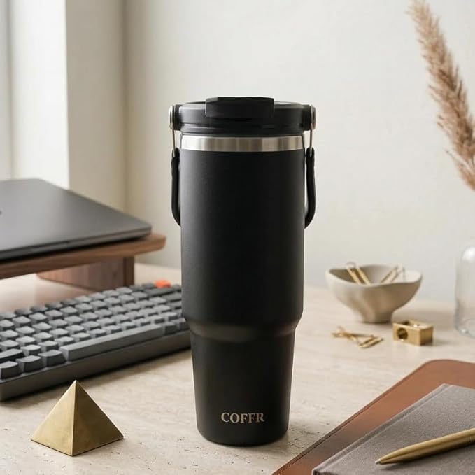 Tumbler with Straw & Top Handle 900ML - Black - image 3