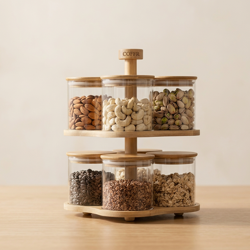 Rotating 2-Tier Borosilicate Glass Spice Jar Set of 8 | 370ml Each - image 3