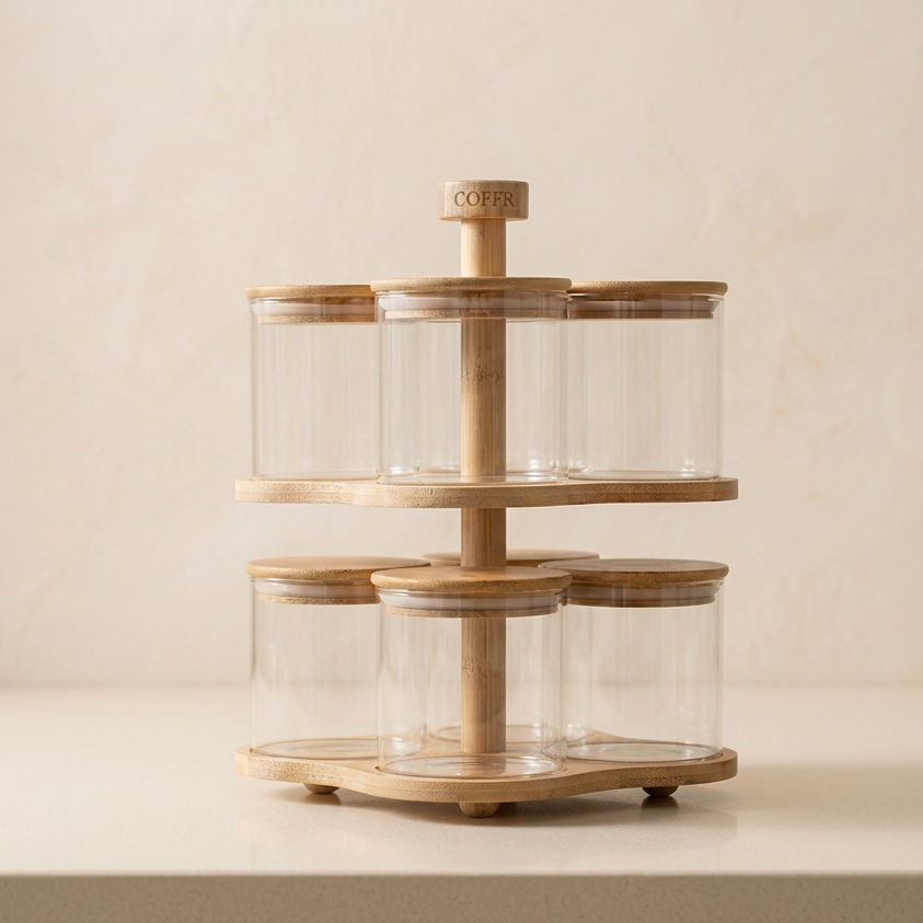Rotating 2-Tier Borosilicate Glass Spice Jar Set of 8 | 370ml Each - image 2