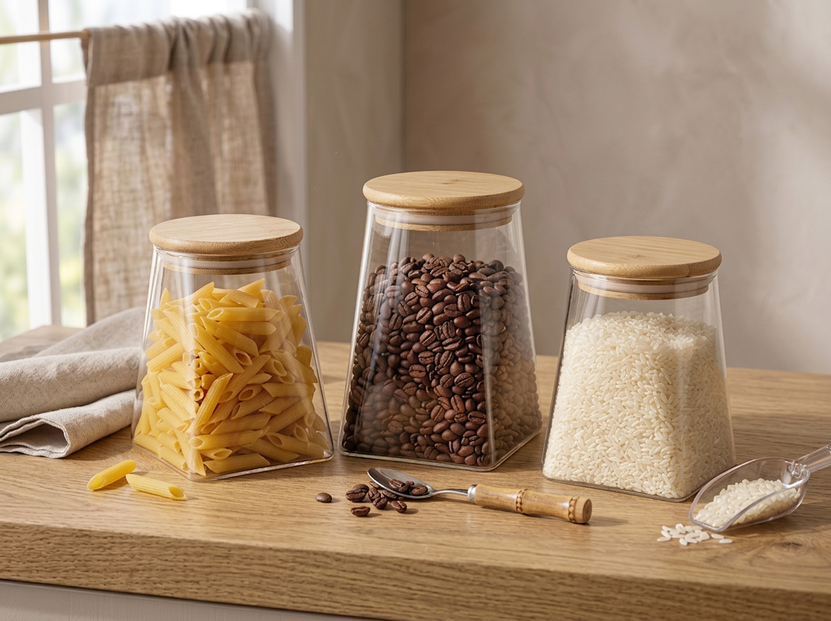 Pyramidal Glass Storage Jar Set of 3 (800ml, 520ml, 420ml) - image 1