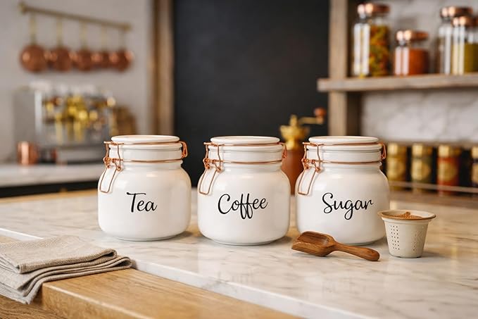 Set of 3 (900 ml Each) – Tea Coffee Sugar Storage Jars White - image 1