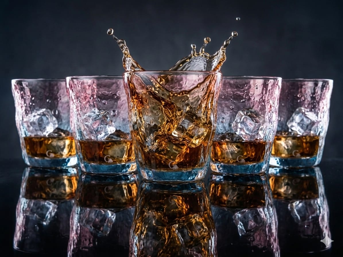 Whisky Glass – 260ml ‘Rock’ Texture Rocks Glass – Elegant Pink & Blue - image 1