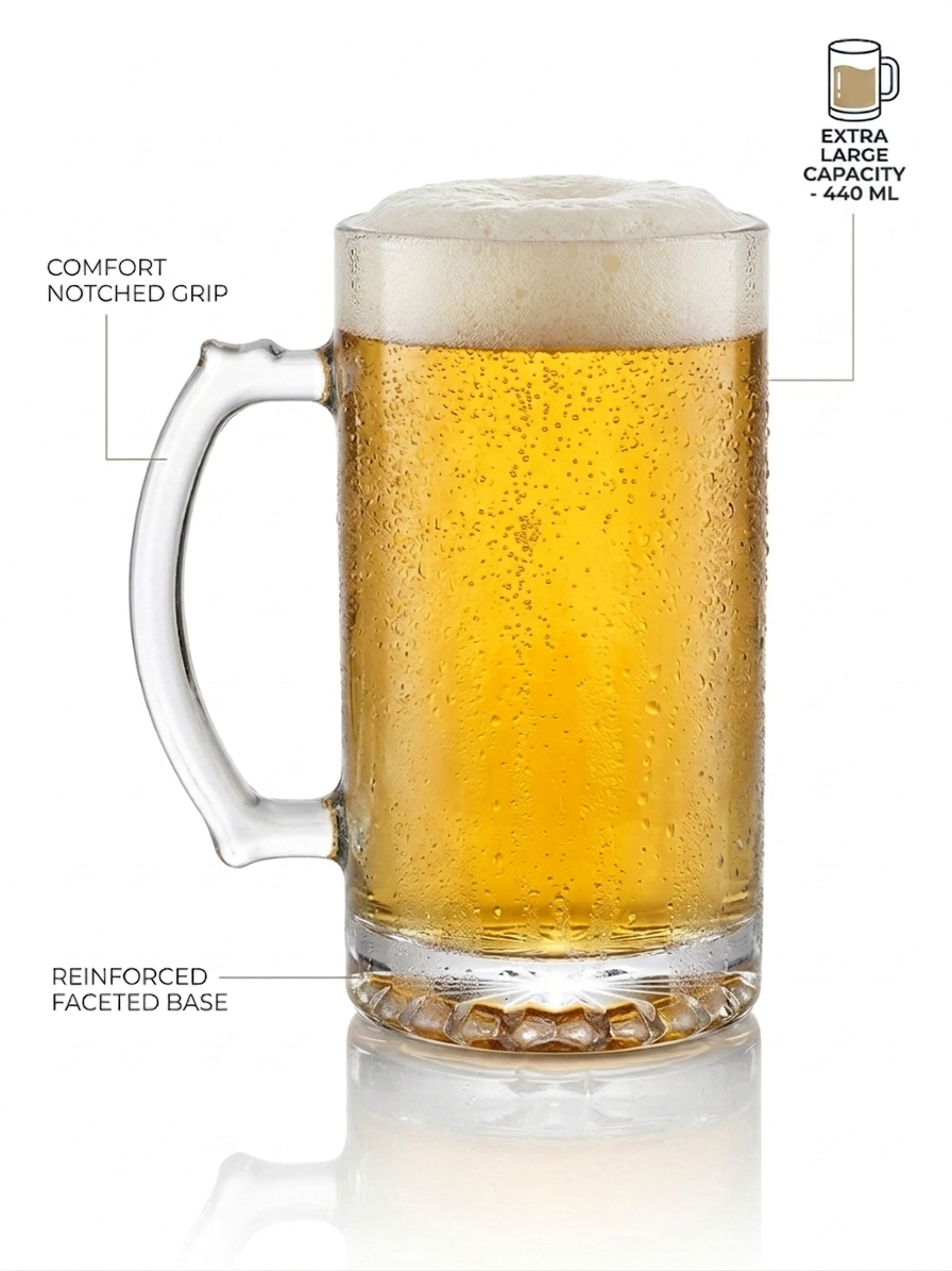 Comfort Notched Grip Beer Mug Set of 6, 440 ml Each - image 4