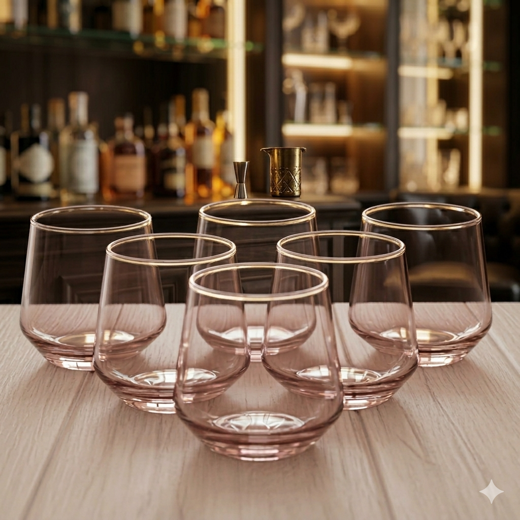 Set of 6 | 370ml Pink Crystal Glasses for Whiskey - image 3