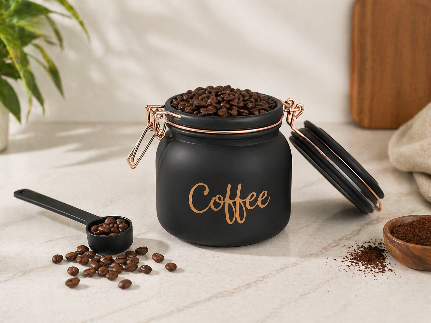 Set of 3 (900 ml Each) – Tea Coffee Sugar Storage Jars Black - image 1