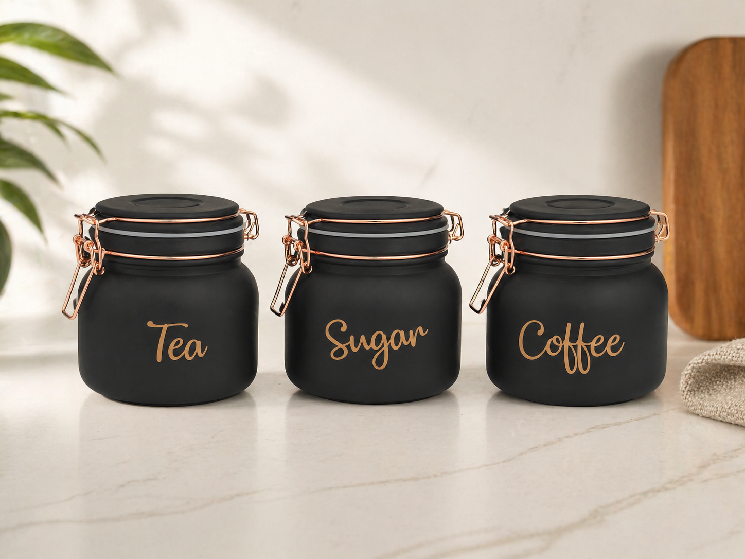 Set of 3 (900 ml Each) – Tea Coffee Sugar Storage Jars Black - image 4