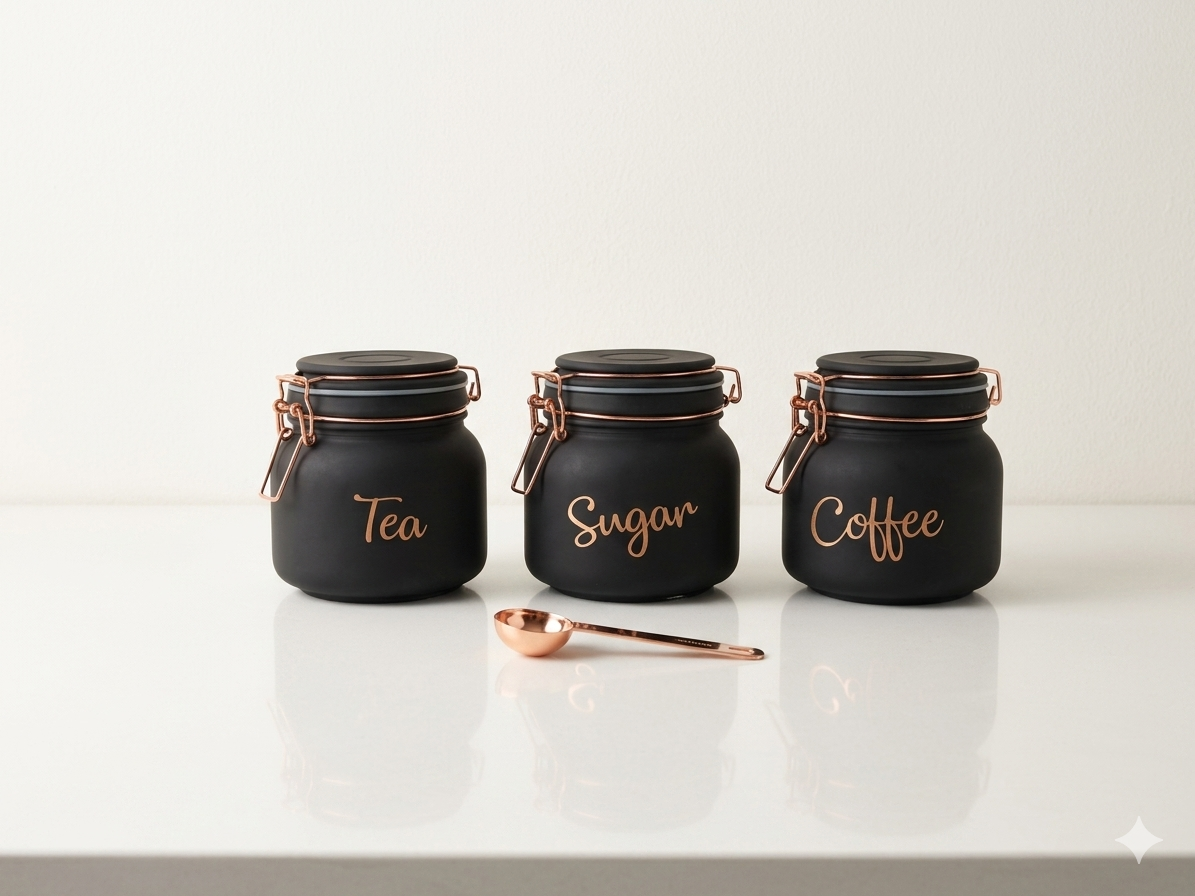 Set of 3 (900 ml Each) – Tea Coffee Sugar Storage Jars Black - image 2