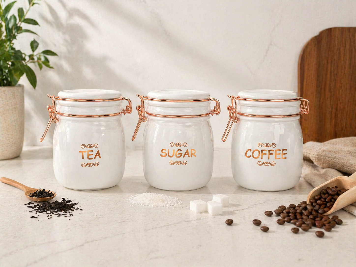 Set of 3 (870 ml Each) – Tea Coffee Sugar Storage Jars White - image 3