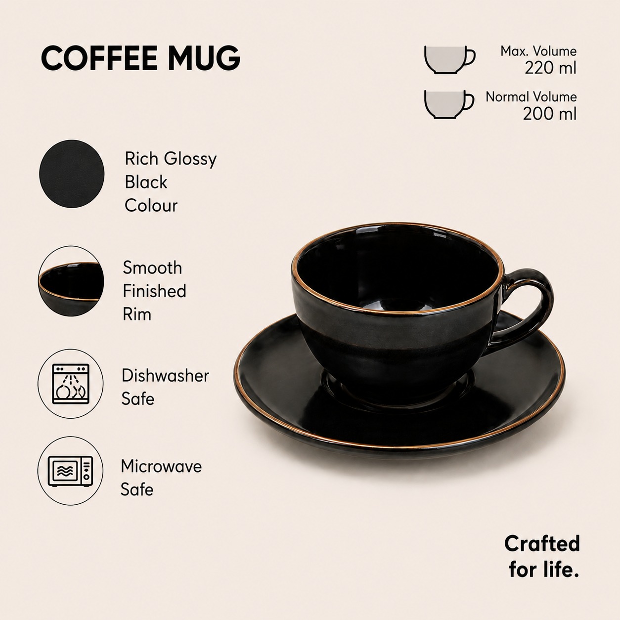 Reactive Black - Set of 1 Ceramic Coffee Cup & Saucer - image 4