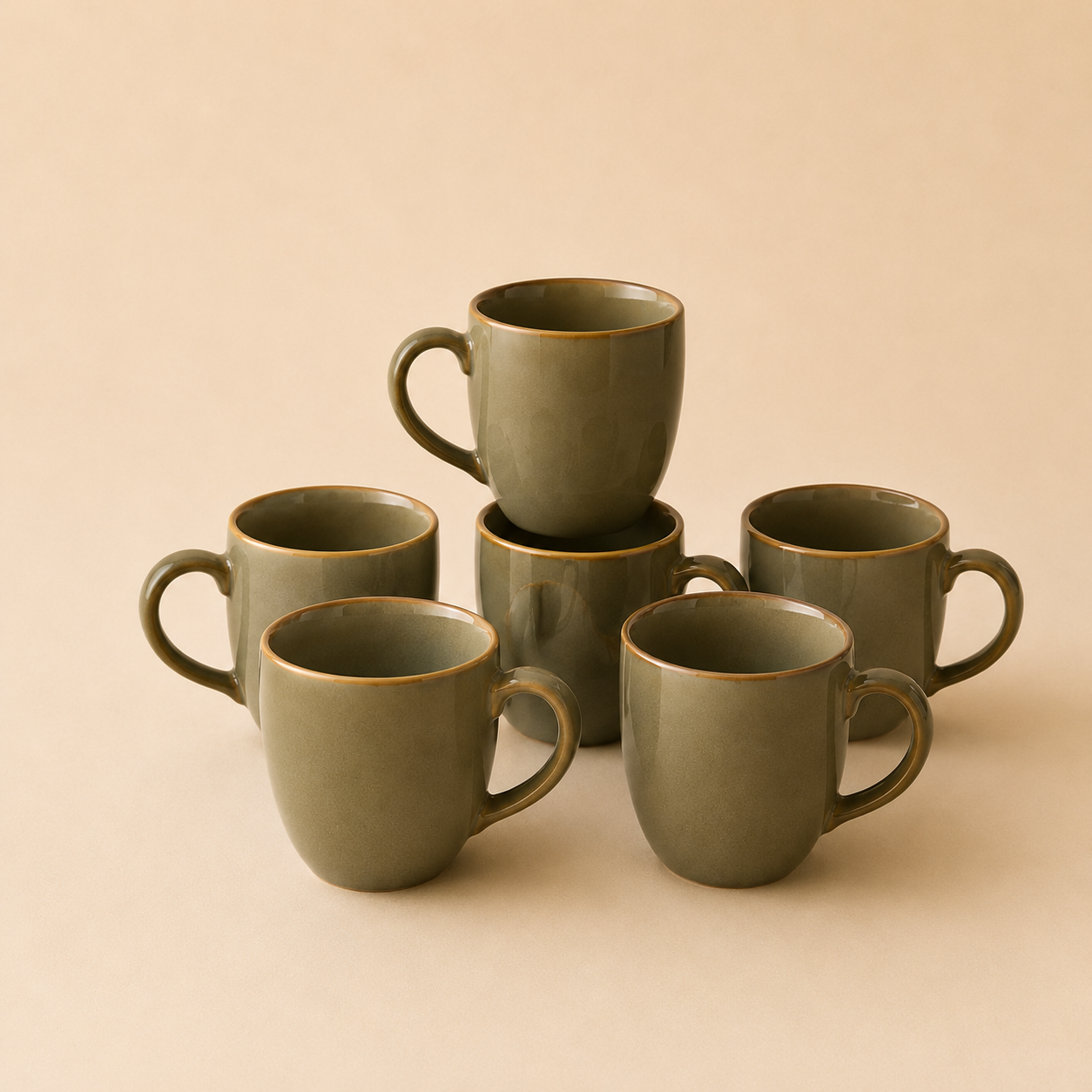 Olive Green - Set of 6 Ceramic Coffee Mug  - image 3