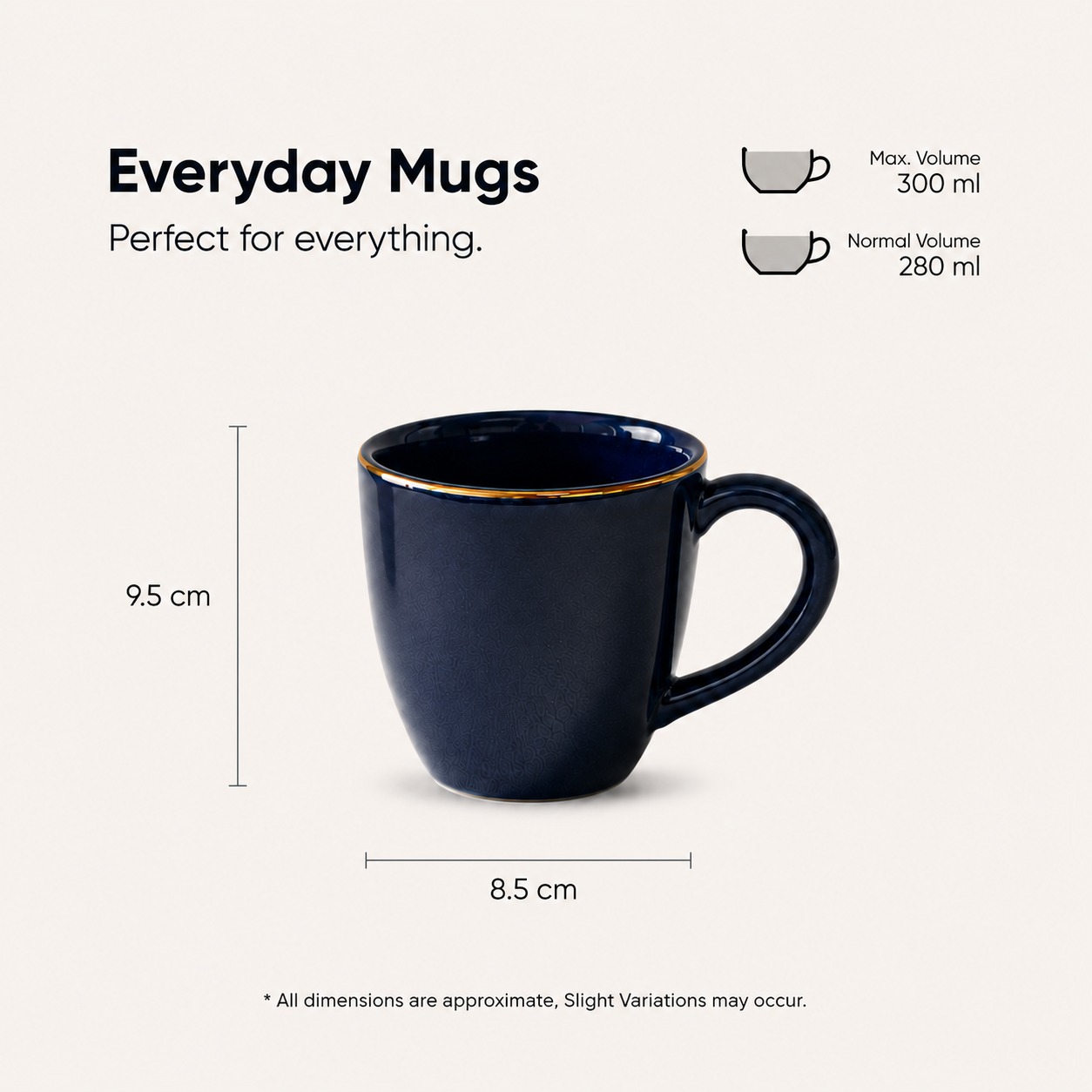 Midnight Blue with Golden Rim - Set of 2 Ceramic Coffee Mug  - image 3