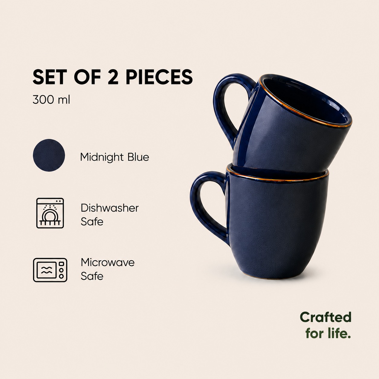 Midnight Blue with Golden Rim - Set of 2 Ceramic Coffee Mug  - image 2