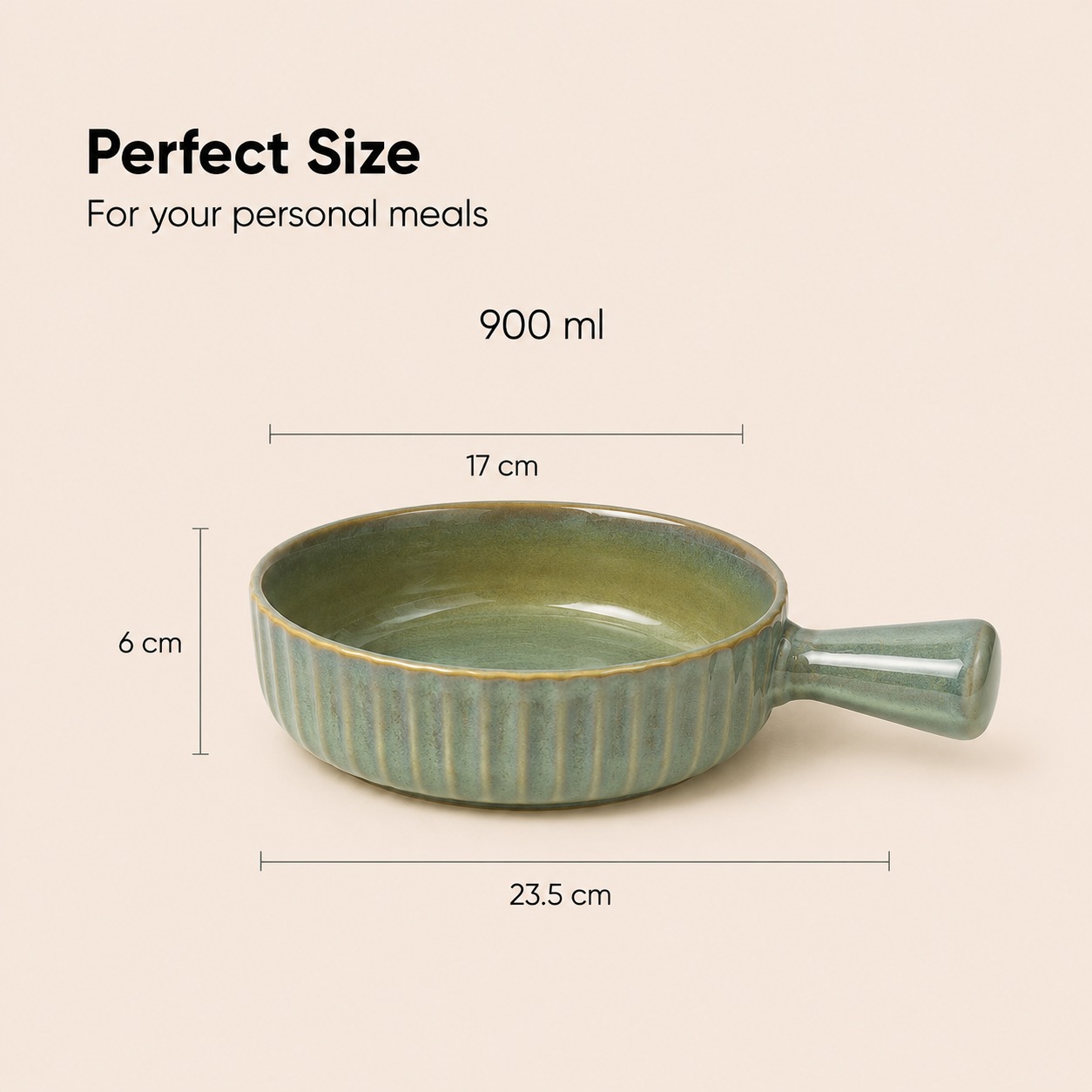 Olive Green - Porcelain Serving Bowl with Handle - 900 ML - image 5
