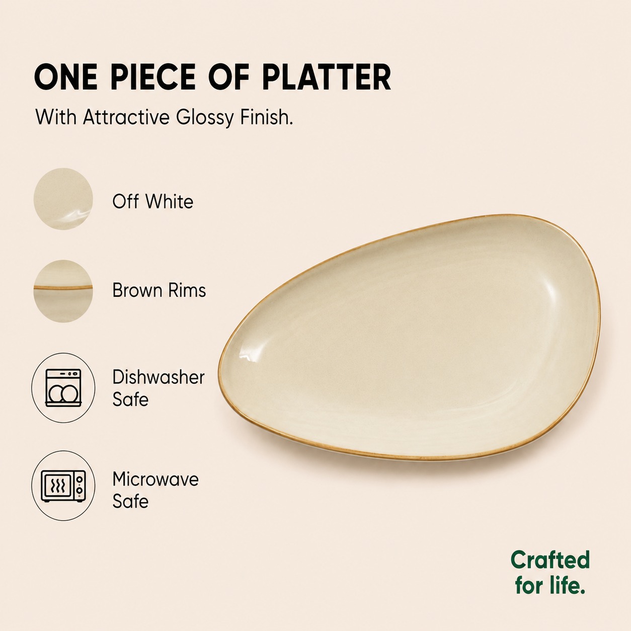 Beige  Ceramic Oval Snacks & Serving Plate - Large - image 4