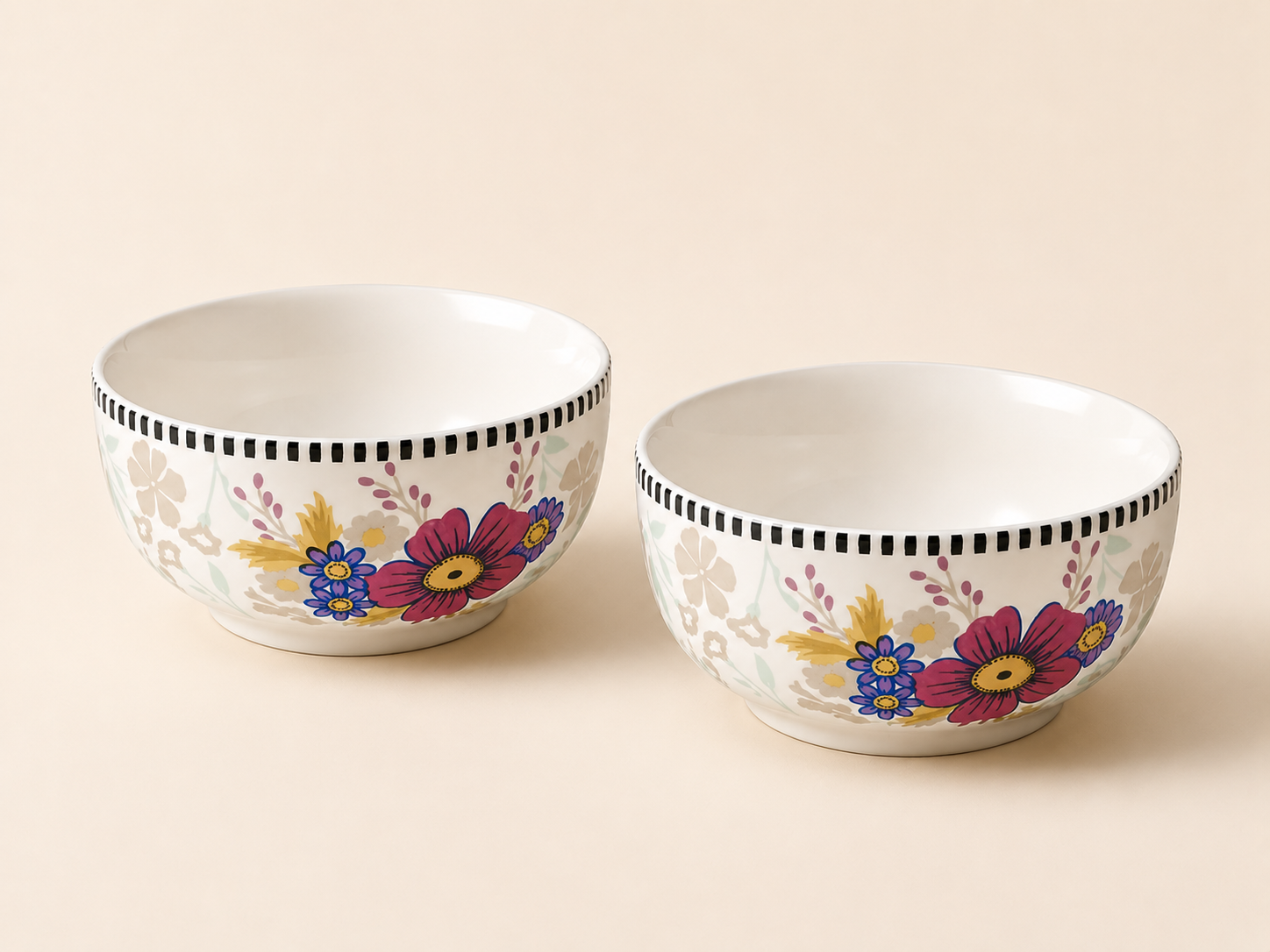 Floral White - Set of 2 Pcs Ceramic Serving Bowls Bowls  - image 1