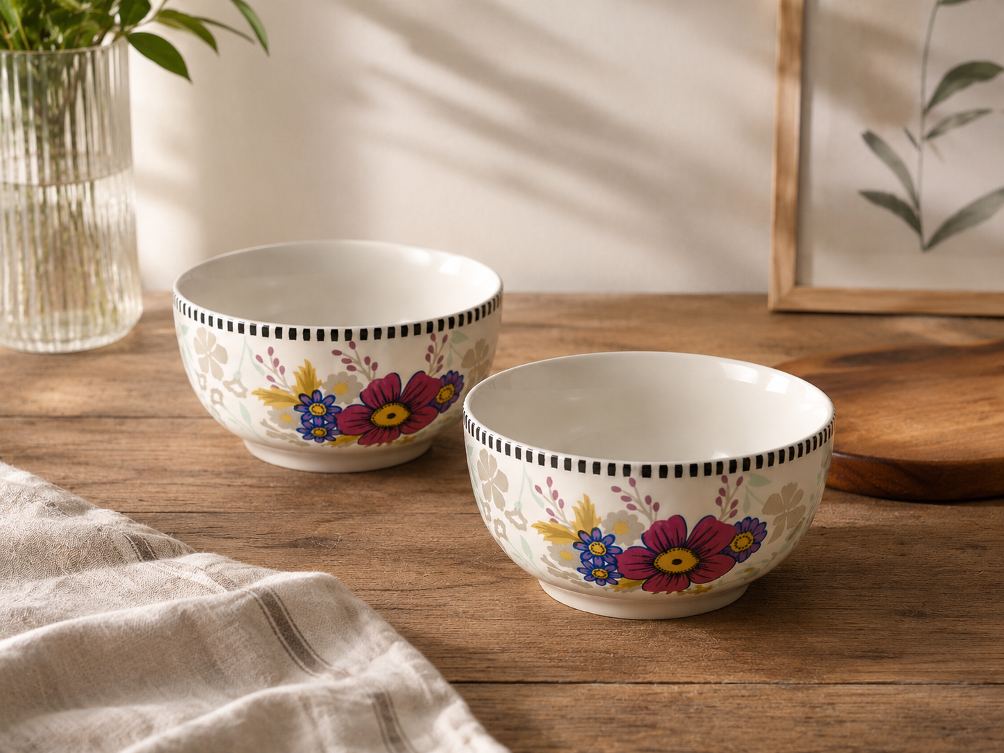 Floral White - Set of 2 Pcs Ceramic Serving Bowls Bowls  - image 2