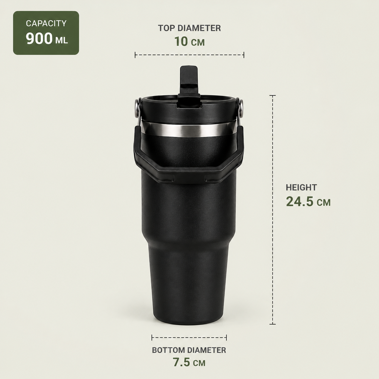  Black - 900 ML Stainless steel tumbler with Lid & Straw  - image 2