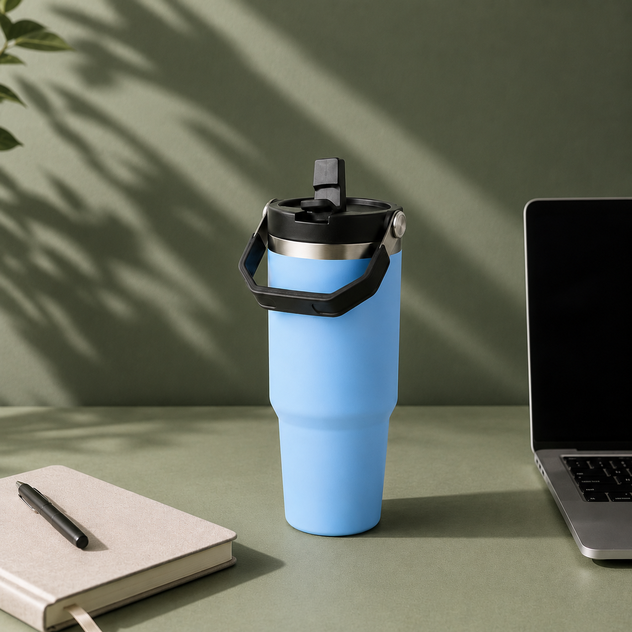 Blue - 900 ML Stainless steel tumbler with Lid & Straw  - image 1