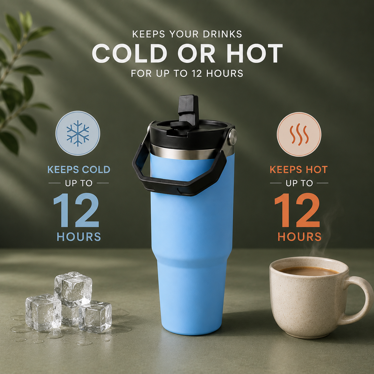 Blue - 900 ML Stainless steel tumbler with Lid & Straw  - image 5