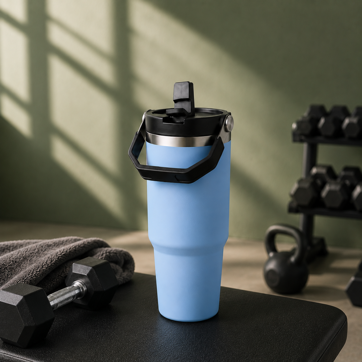Blue - 900 ML Stainless steel tumbler with Lid & Straw  - image 4