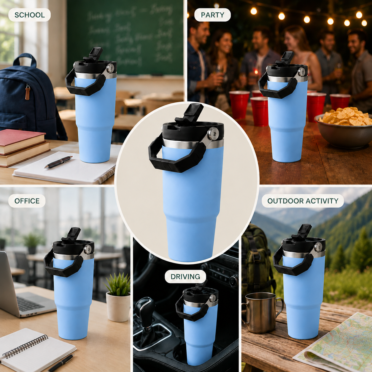 Blue - 900 ML Stainless steel tumbler with Lid & Straw  - image 2