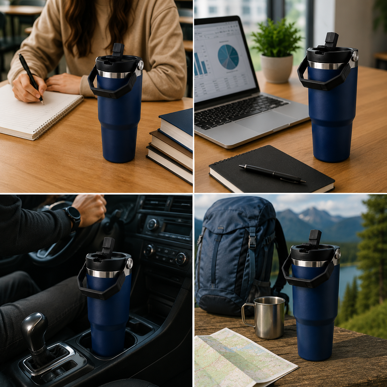 Midnight Blue - 900 ML Stainless steel tumbler with Lid & Straw  - image 4