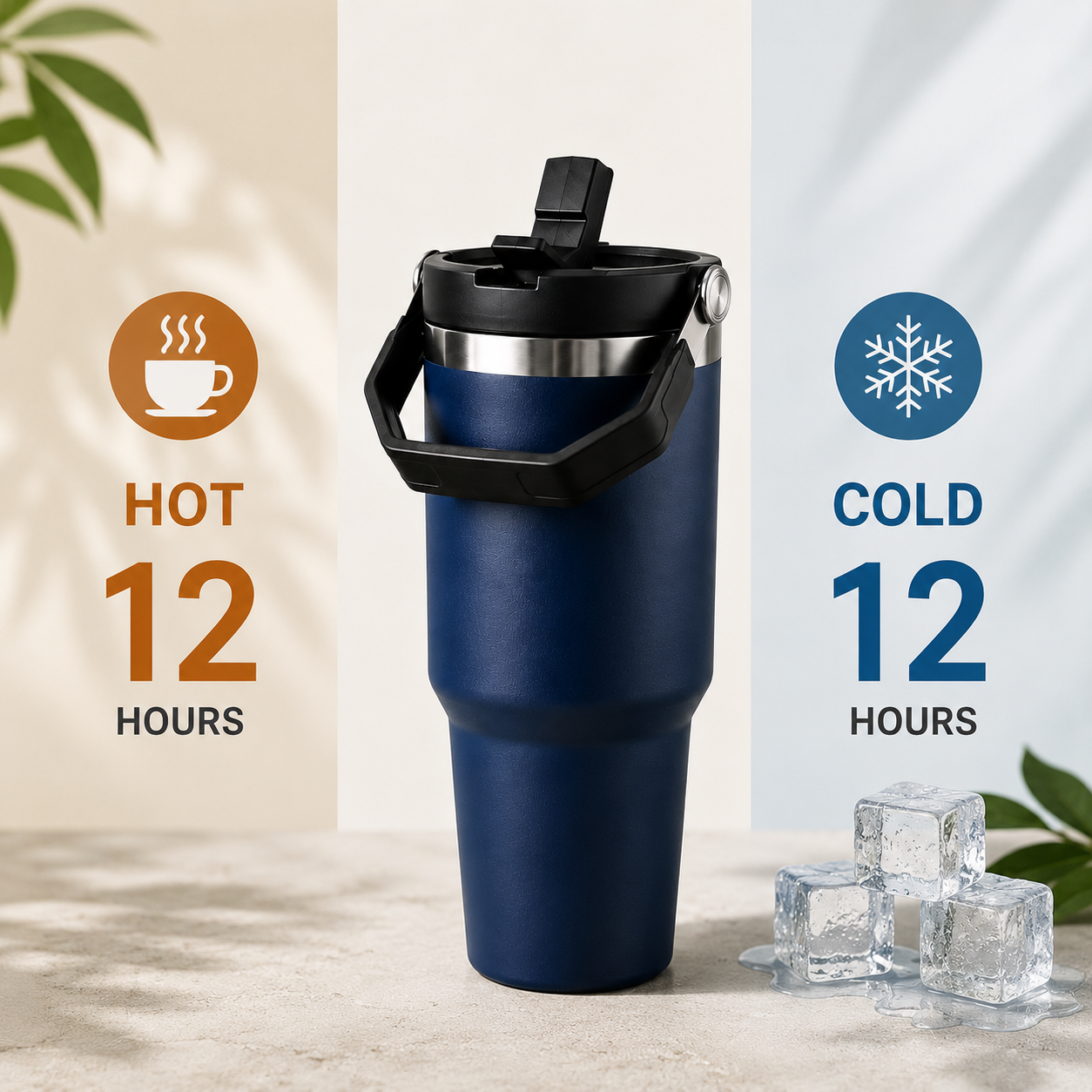 Midnight Blue - 900 ML Stainless steel tumbler with Lid & Straw  - image 3