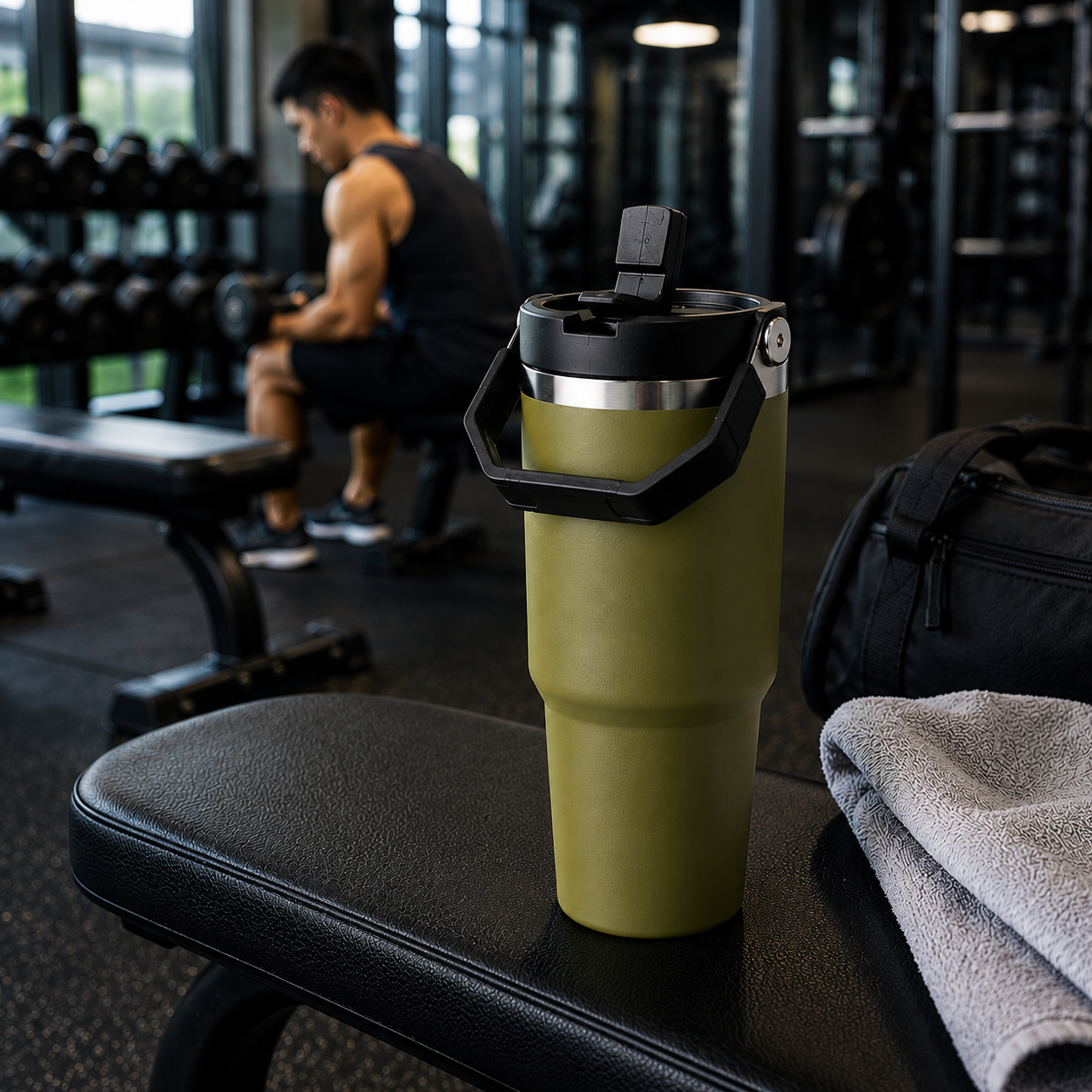 Olive Green - 900 ML Stainless steel tumbler with Lid & Straw  - image 5