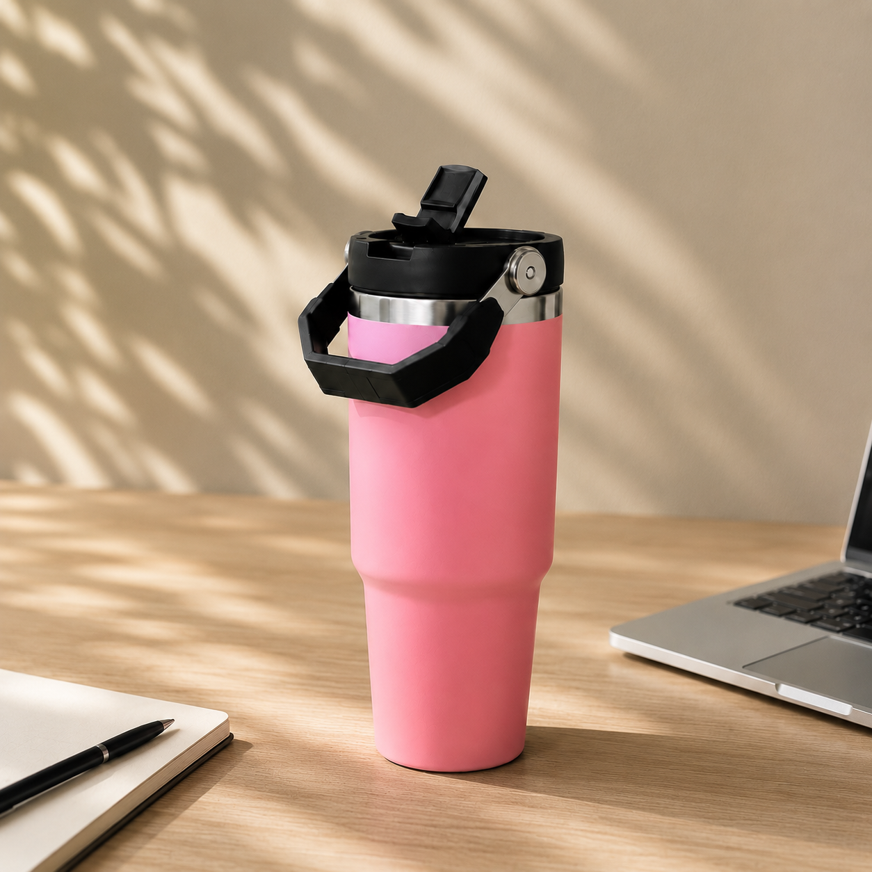 Pink - 900 ML Stainless steel tumbler with Lid & Straw  - image 1