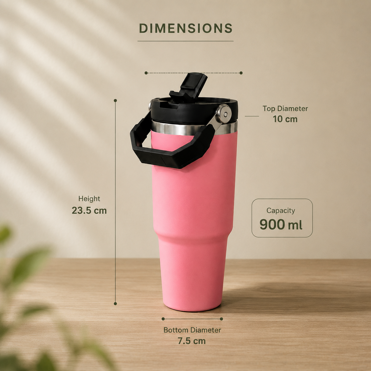 Pink - 900 ML Stainless steel tumbler with Lid & Straw  - image 4