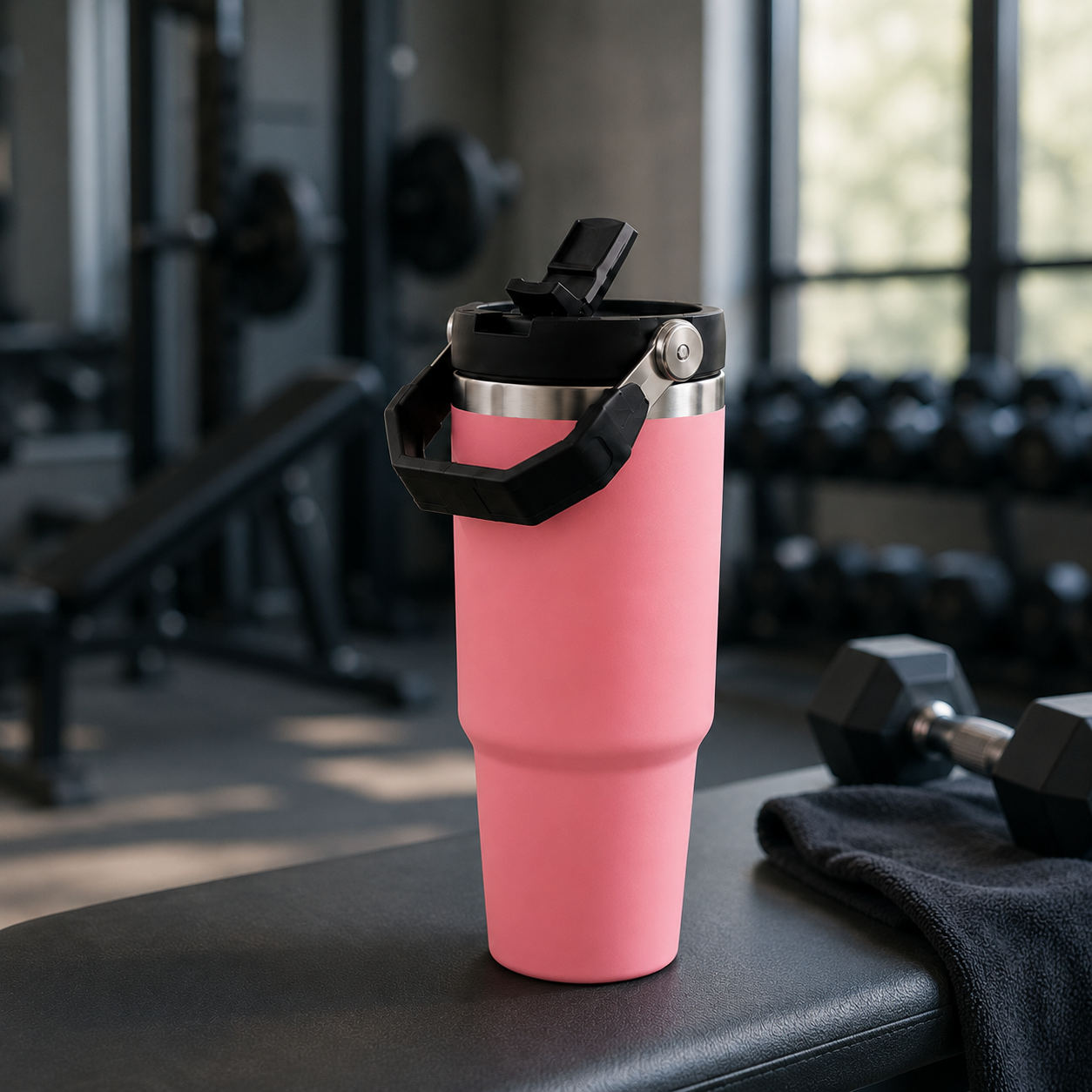 Pink - 900 ML Stainless steel tumbler with Lid & Straw  - image 3