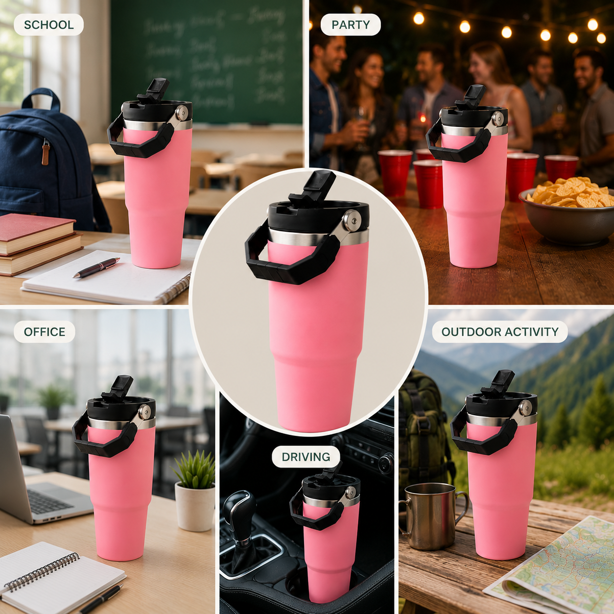Pink - 900 ML Stainless steel tumbler with Lid & Straw  - image 2