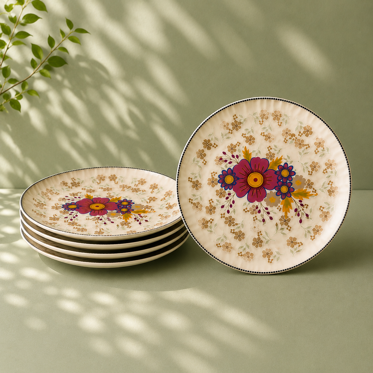 Floral White - Set of 6 Pcs Ceramic Dinner Plates - image 1