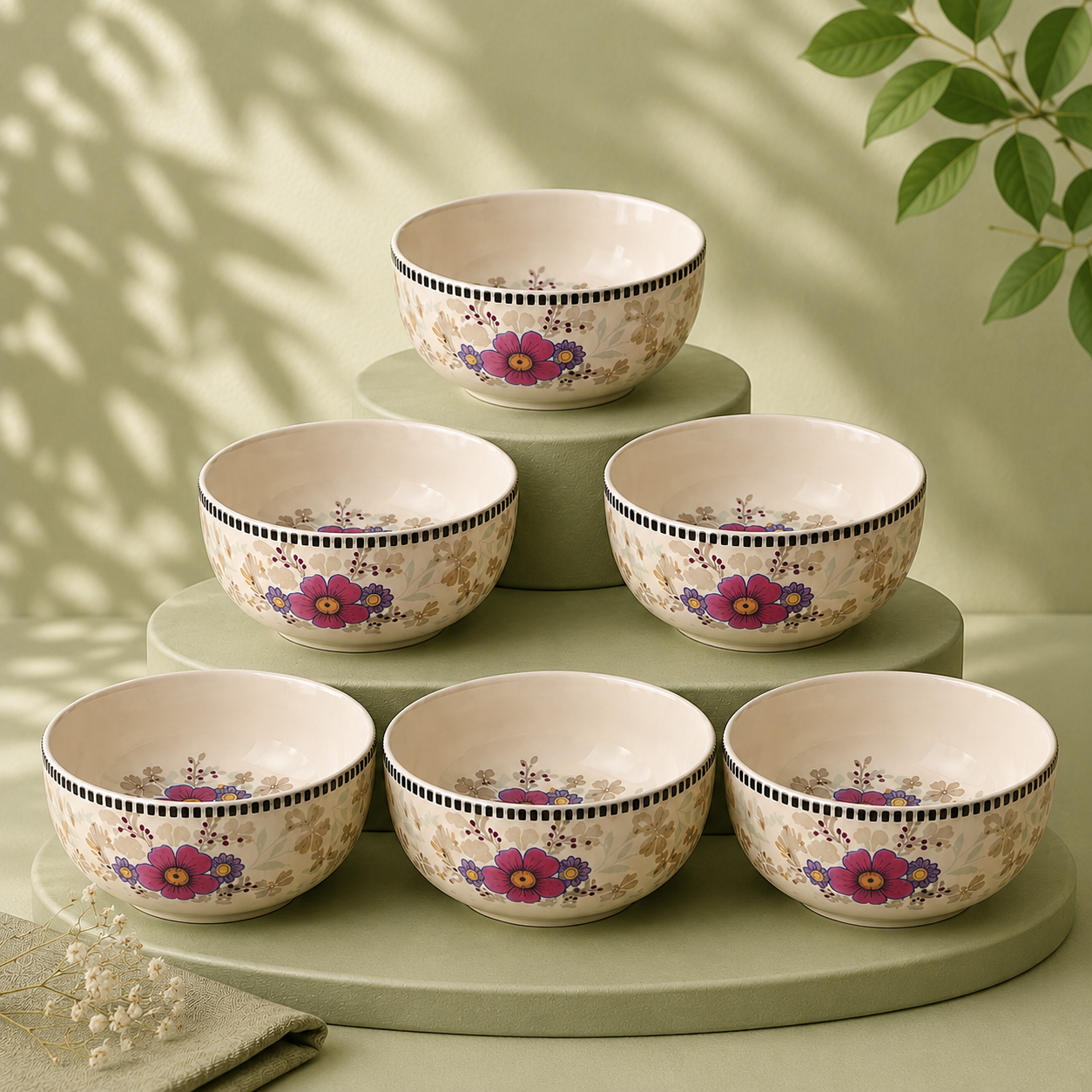 Floral White - Set of 6 Pcs Ceramic Small Bowls  - image 1