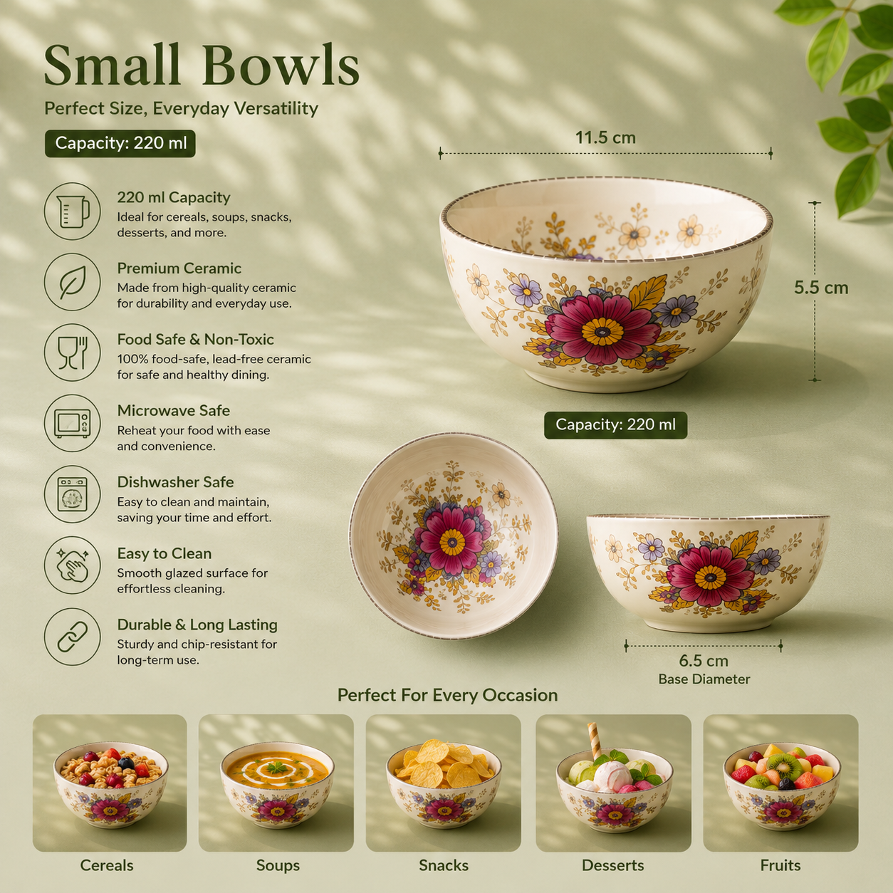 Floral White - Set of 6 Pcs Ceramic Small Bowls  - image 4