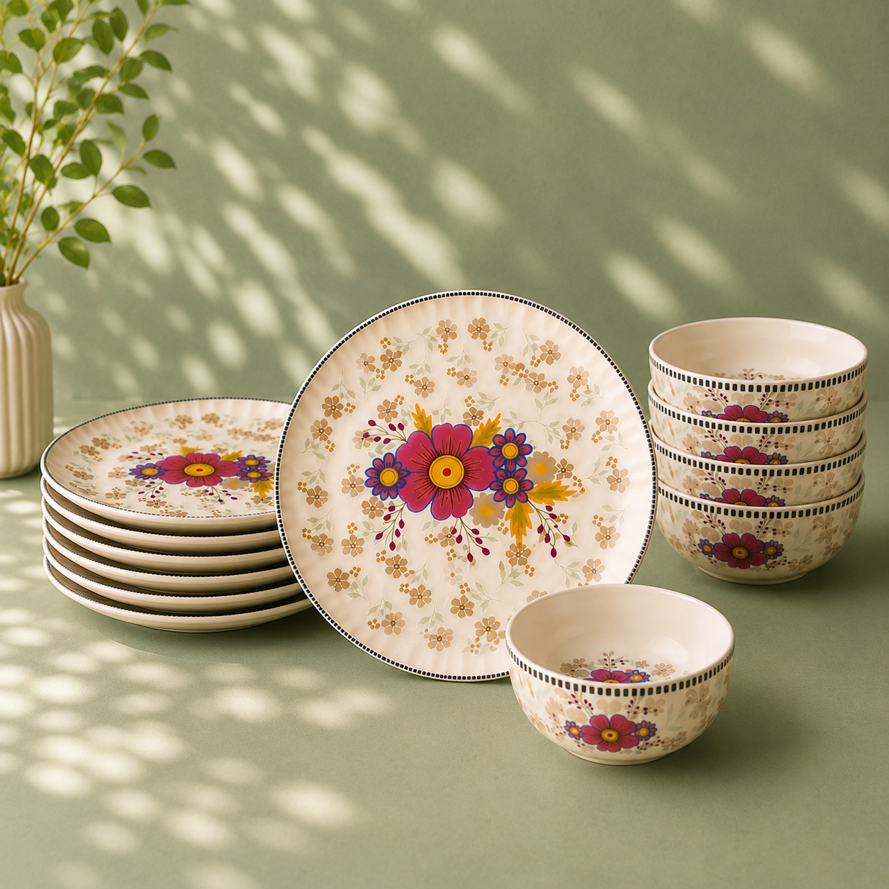Floral White - Set of 12 Pcs Ceramic Dinner Set  - image 1