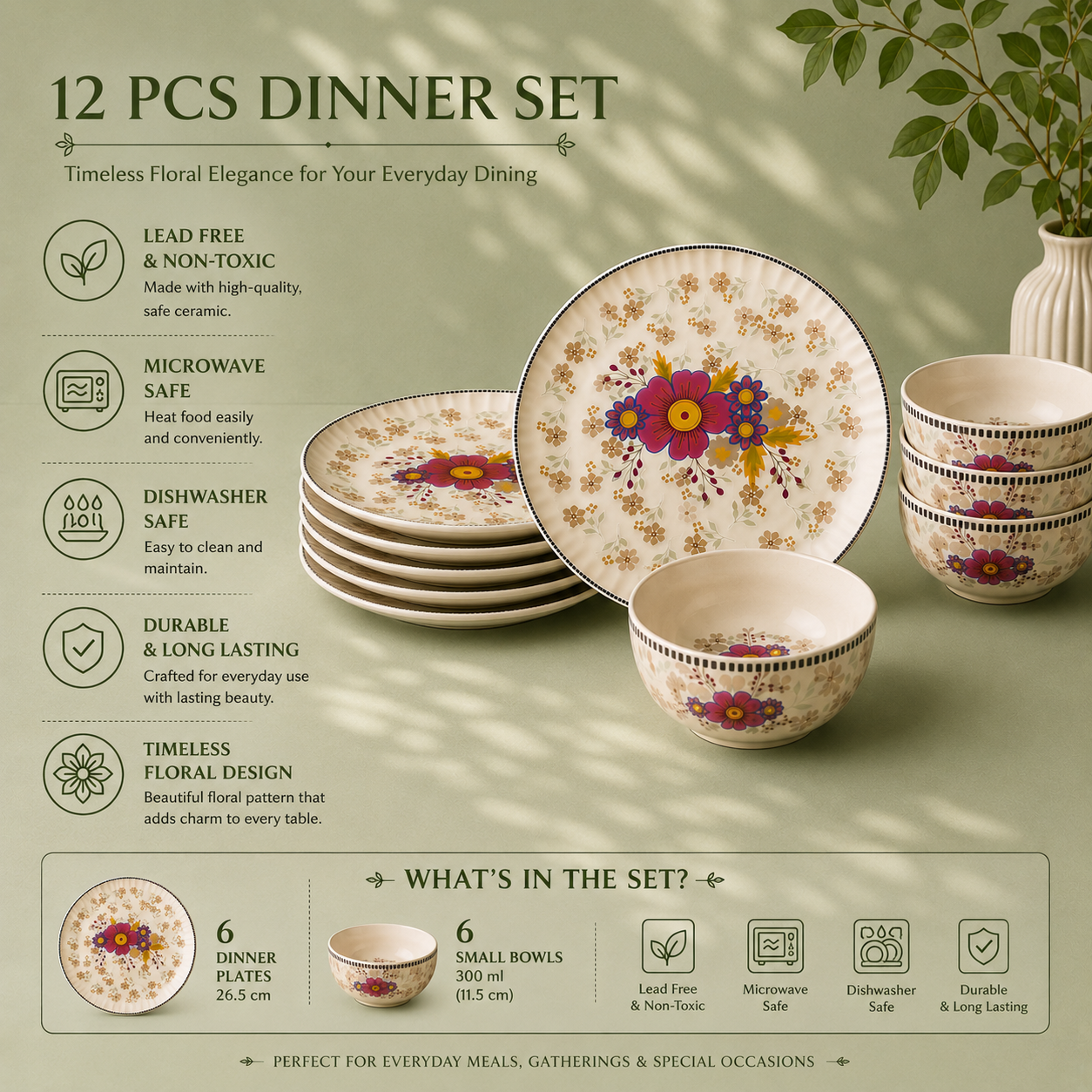 Floral White - Set of 12 Pcs Ceramic Dinner Set  - image 4