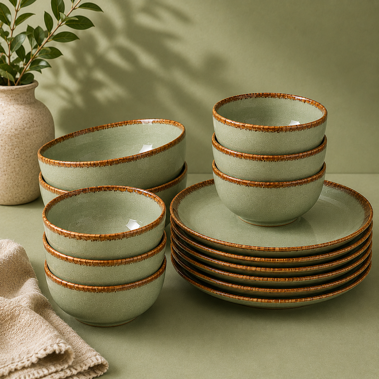 Sage Green - Set of 14 Pcs Ceramic Dinner Set - image 4