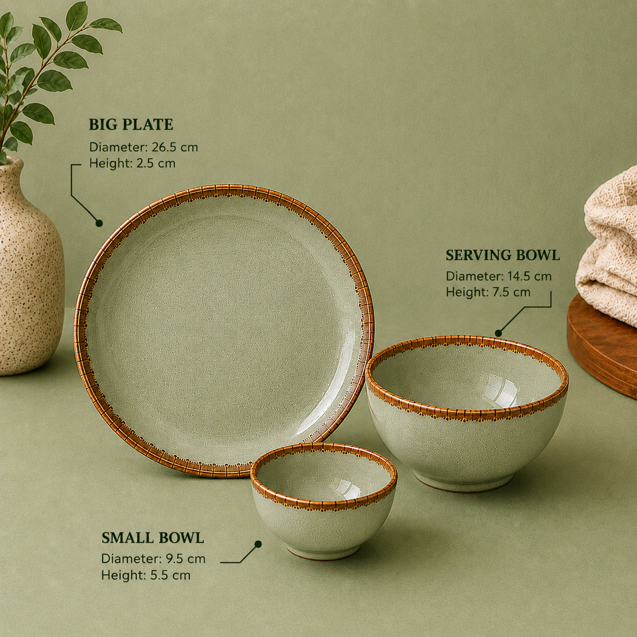Sage Green - Set of 14 Pcs Ceramic Dinner Set - image 3