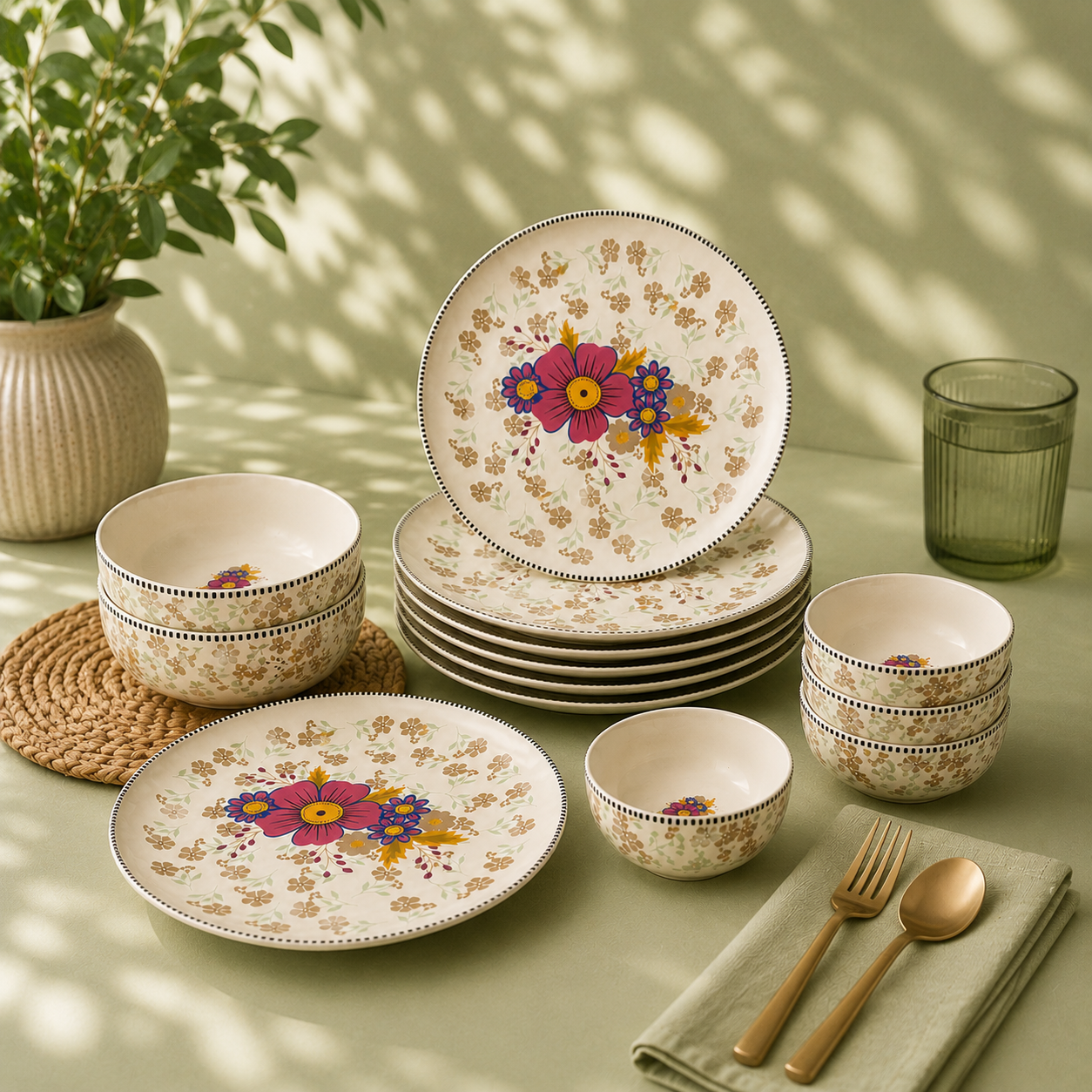 Floral White - Set of 14 Pcs Ceramic Dinner Set  - image 1