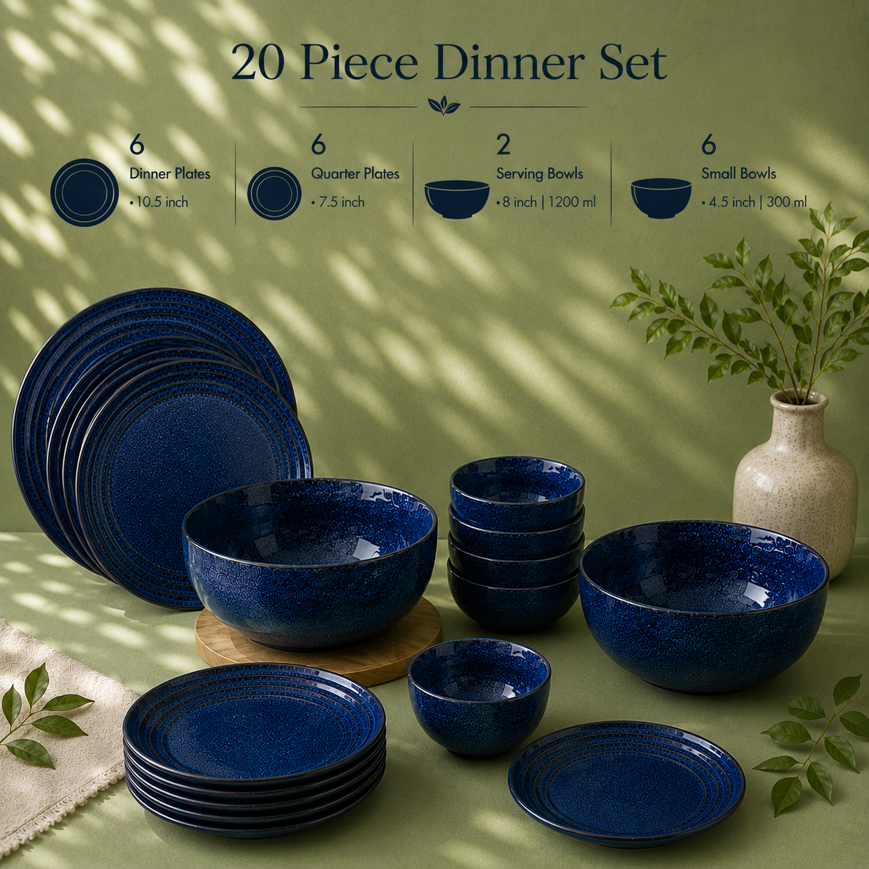 Blue - Set of 20 Pcs Ceramic Dinner Set  - image 3