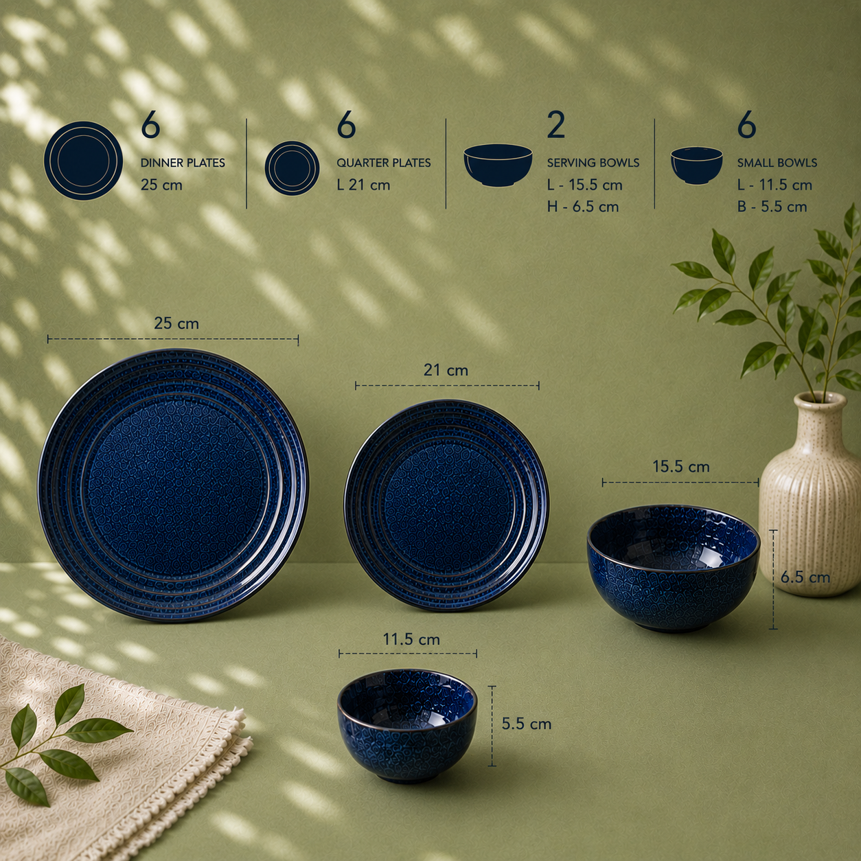 Blue - Set of 20 Pcs Ceramic Dinner Set  - image 2