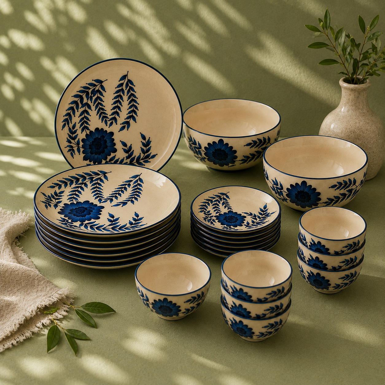 Floral Blue - Set of 20 Pcs Ceramic Dinner Set  - image 1