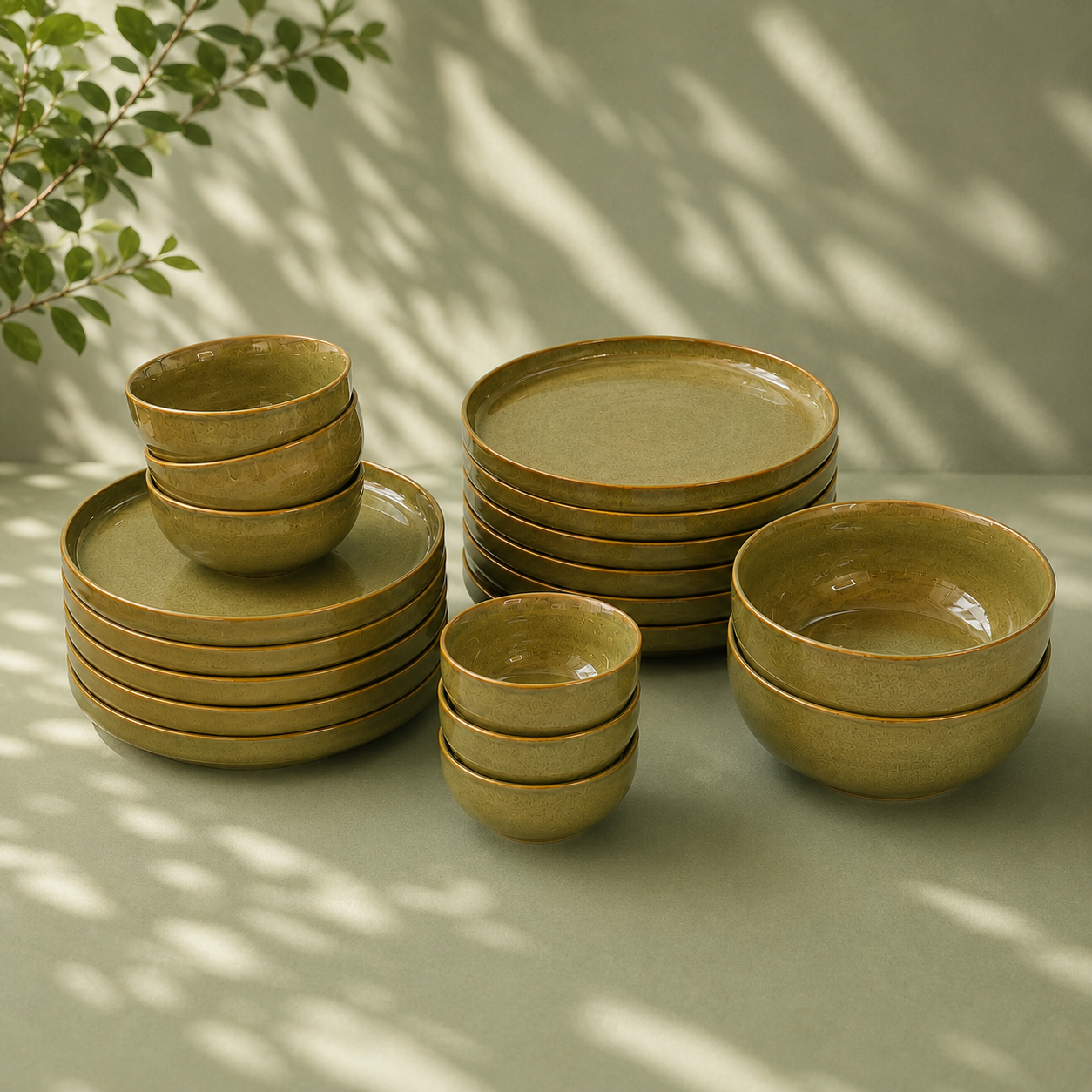 Olive Green - Set of 20 Pcs Ceramic Dinner Set  - image 3