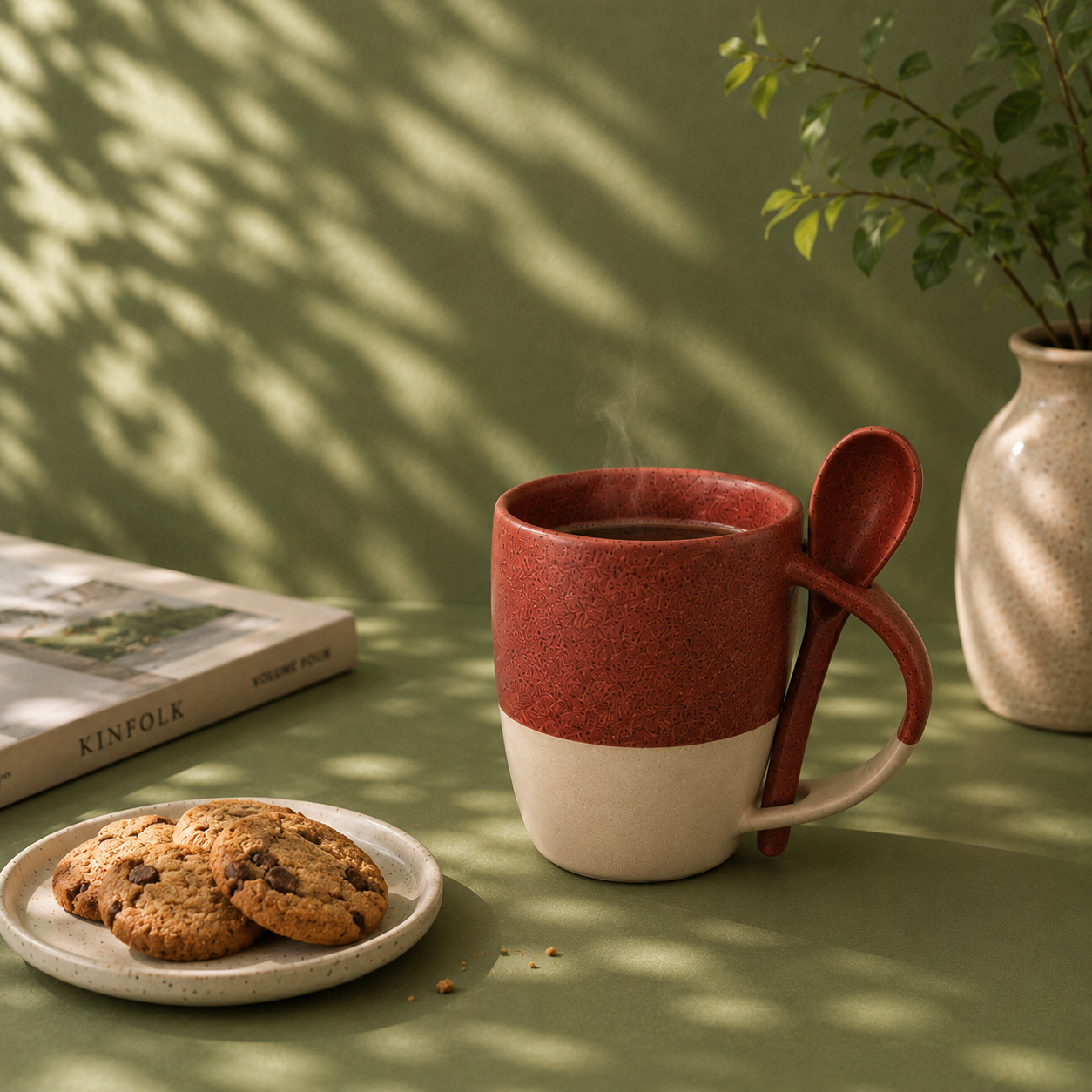 Red & Brown - Two Tone Set of 2 Pcs Coffee Mug with Spoon - image 5