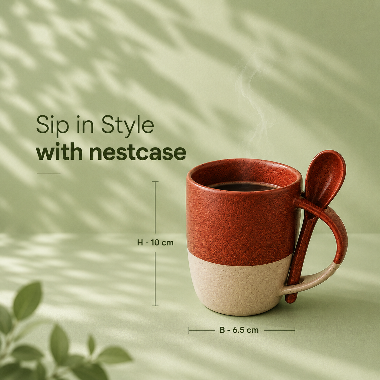 Red & Brown - Two Tone Set of 2 Pcs Coffee Mug with Spoon - image 3